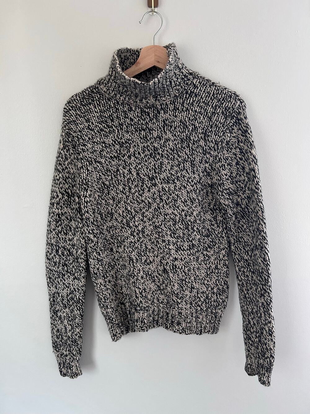Lambswool Angora Blend Wool Pullover Eddie Bauer M Turtleneck Black white chunky
